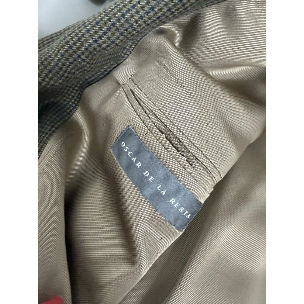 Oscar de la Renta Wool Sill Glen Houndstooth 48R Sport Coat Brown Gray Classic​​